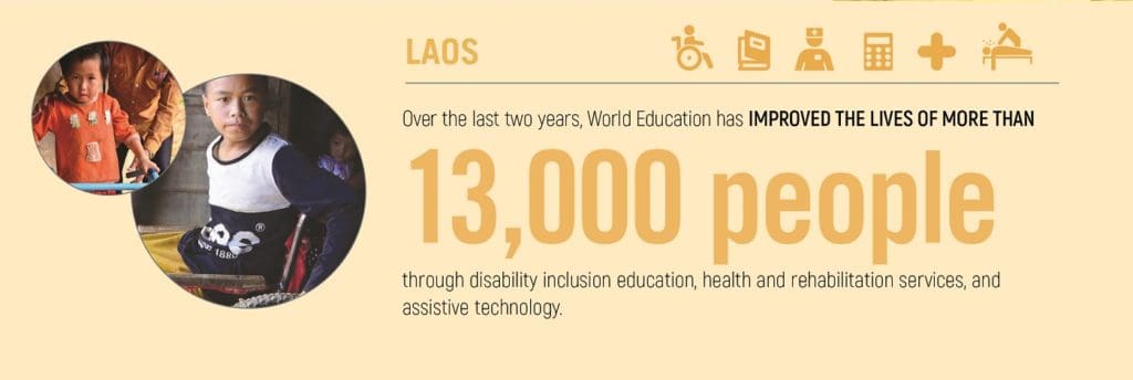 World Education has improved the lives of more than 13,000 people in Laos through disability inclusion education, health and rehabilitation services, and assistive technology.