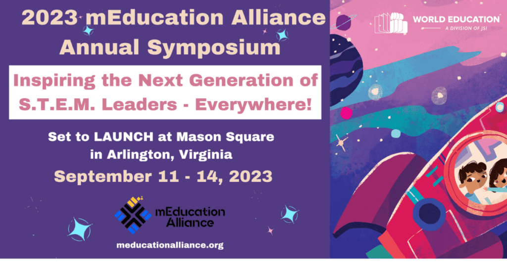 Digital banner for 2023 mEducation Alliance Symposium "Inspiring the next generation of STEM leaders everywhere!" September 11-14 in Arlington, VA