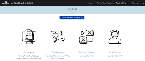 A screenshot of the Boston DigLit EdTech Strategy Routine Library